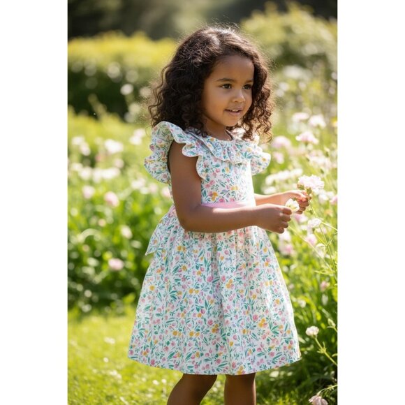 1980s Popsicle Girls Floral Ruffle Toddlers Dress Size 5 Pink Green Orange Blue - Picture 1 of 9